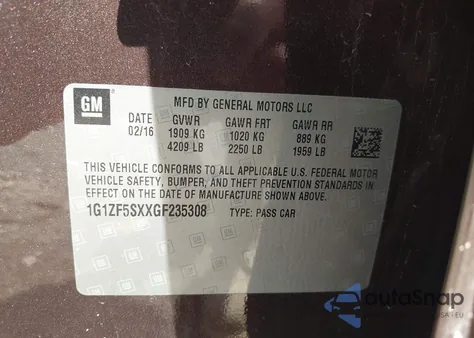 2016 Chevrolet Malibu 2Lt z USA, uszkodzony, nr VIN 1G1ZF5SXXGF235308